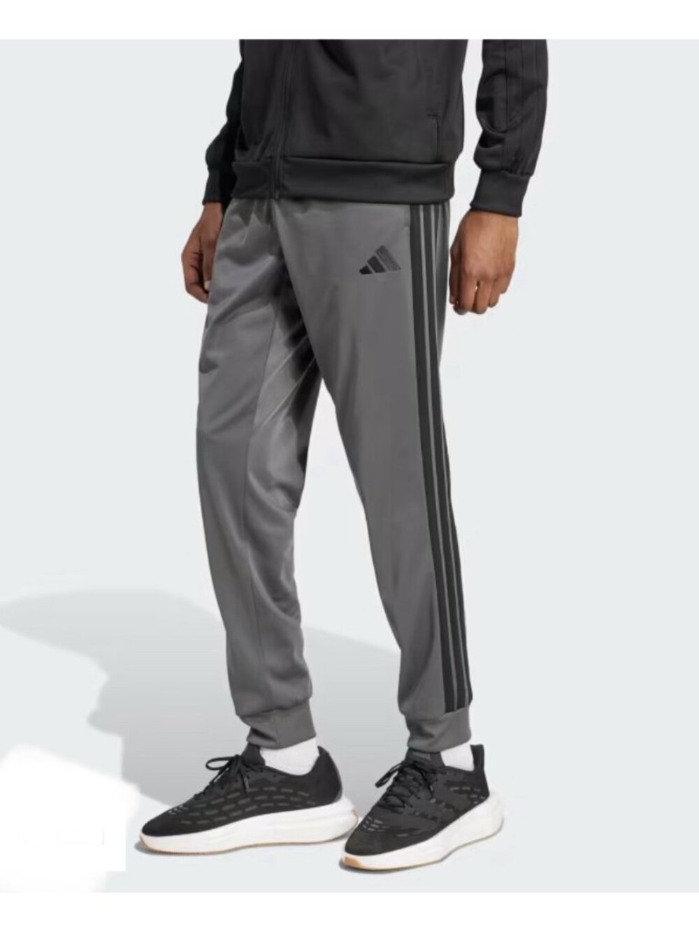 Adidas Mens 3-STRIPES TRICOT REGULAR TAPERED TRACK PANTS Grey/Black Small